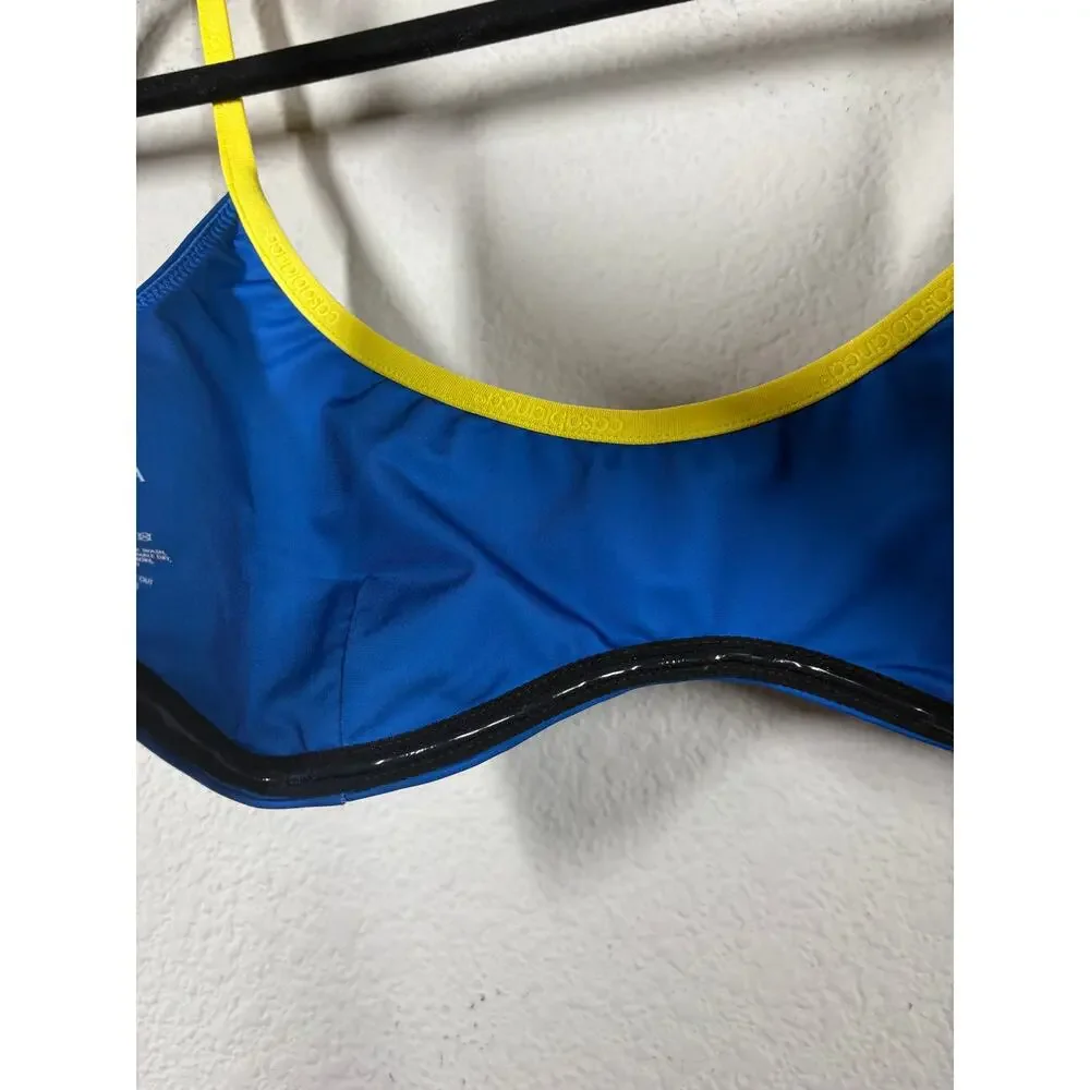 Casablanca Size Large Bikini Top Blue Yellow Adjustable Strap Beachwear Stretch - Picture 8 of 11